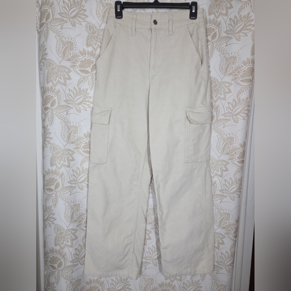Hollister Pants - Hollister Ultra High Rise Baggy Cord Cargo Wide Leg Pants Elephant Jumbo Wale 27